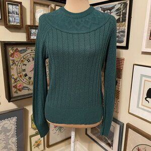 80s Vintage Jantzen Teal Women's Long Sleeve Pullover Cable Knit Sweater Size L